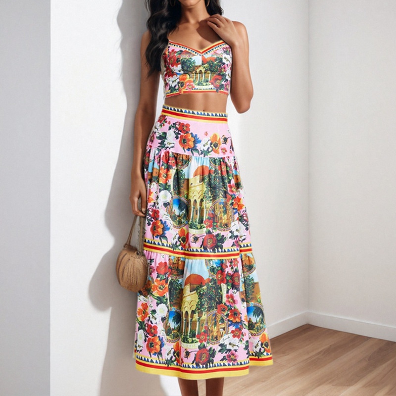 2026 Spring New Cross-Border European And American Women's Fashion Sexy Camisole Top Printed Cropped High-Waisted_voghion.com