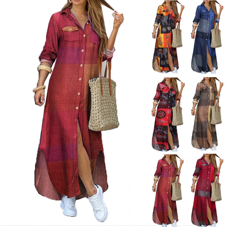 Neue Damenbluse im europäischen und amerikanischen Stil für Frühling und Herbst: Sexy, einreihig, lang und locker geschnitten mit Umlegekragen._voghion.com
