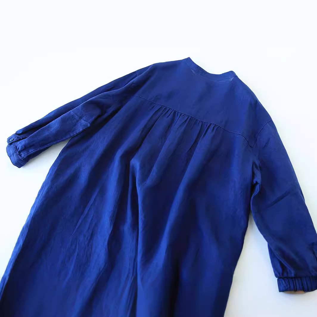 2022 Japanese Artistic Stand-Collar Long Shirt Pure Linen Forest Style Loose Cotton-Linen Dress_voghion.com