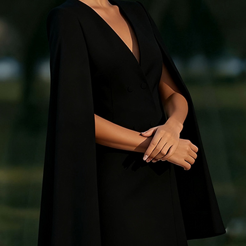 Elegant Double-breasted Shawl Cape Dress For Plus Size Women_voghion.com