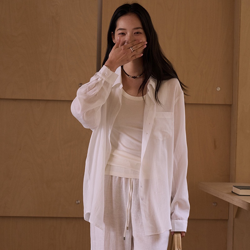 Spring Summer Lenzing Tencel Linen Shirt For Women New Lyocell Solid Color Pocket Cardigan Skin-Friendly Comfortable_voghion.com