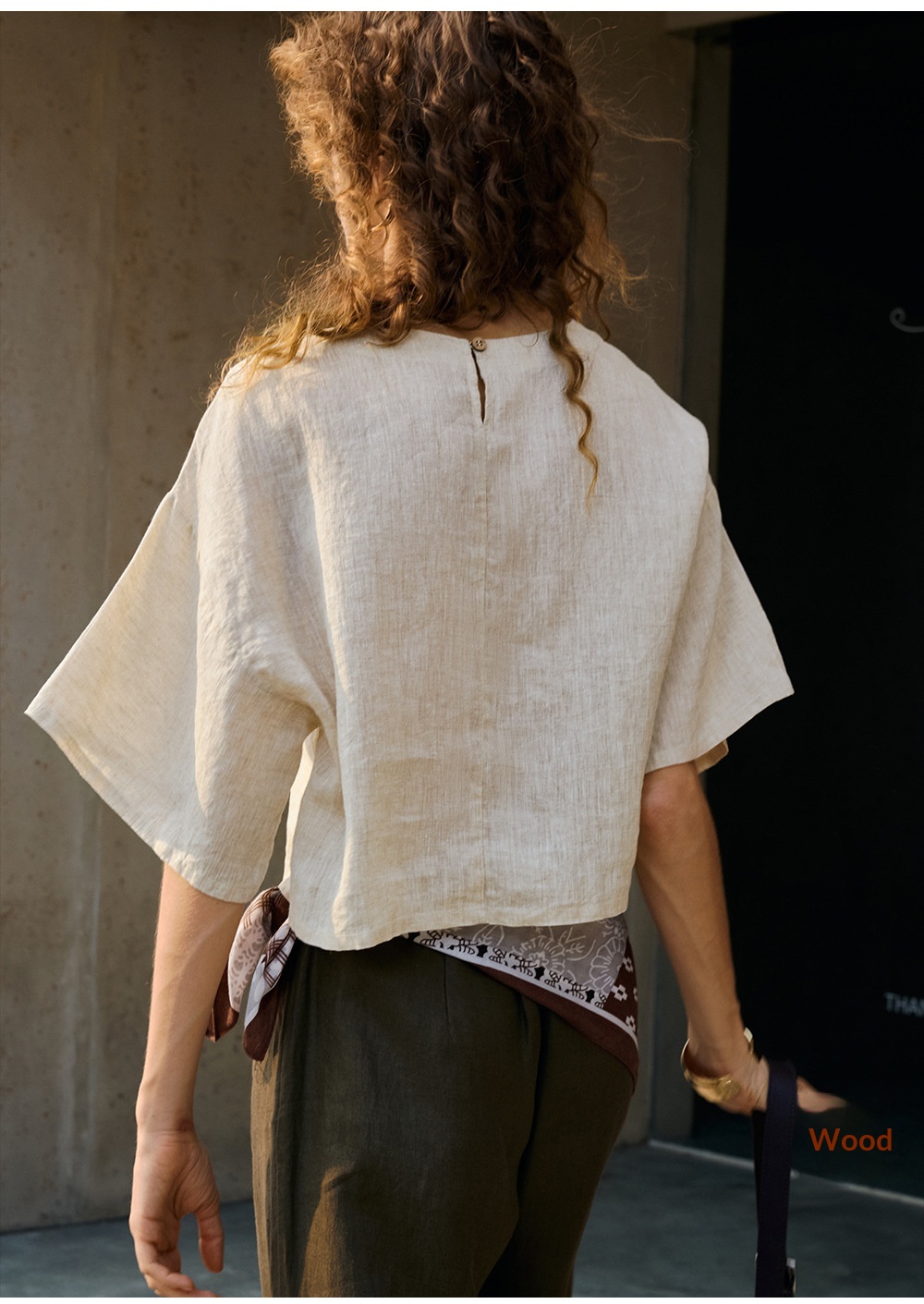 Women's Linen Top Round-neck Drop-shoulder Elegant Summer Blouse_voghion.com