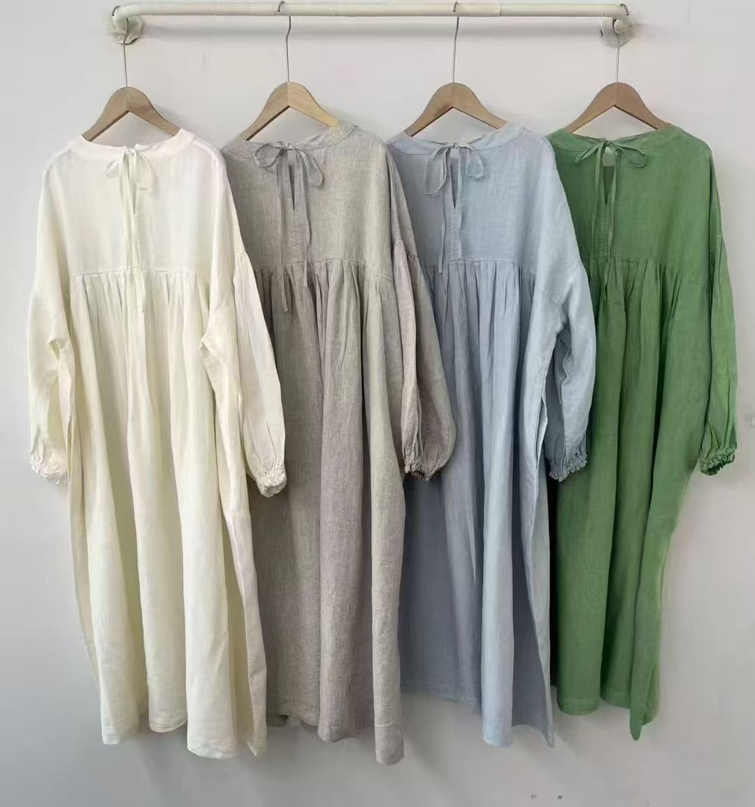 Elegantes Damen Leinenkleid Mit Langen Ärmeln Im Boho-stil_voghion.com