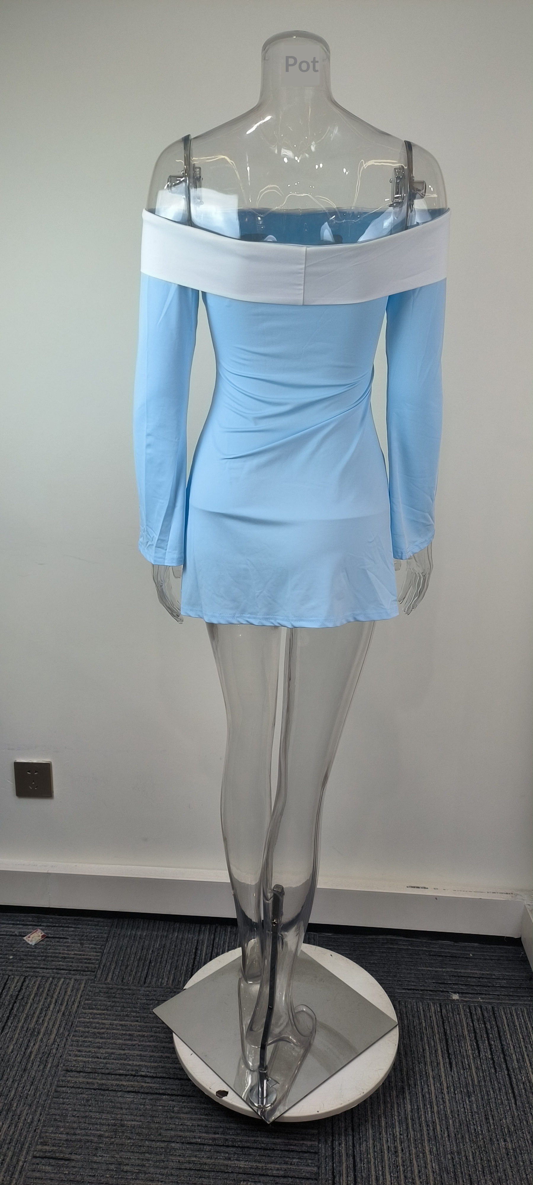 Damen Slim-fit Kleid Schulterfrei Einfarbig Für Jeden Anlass_voghion.com