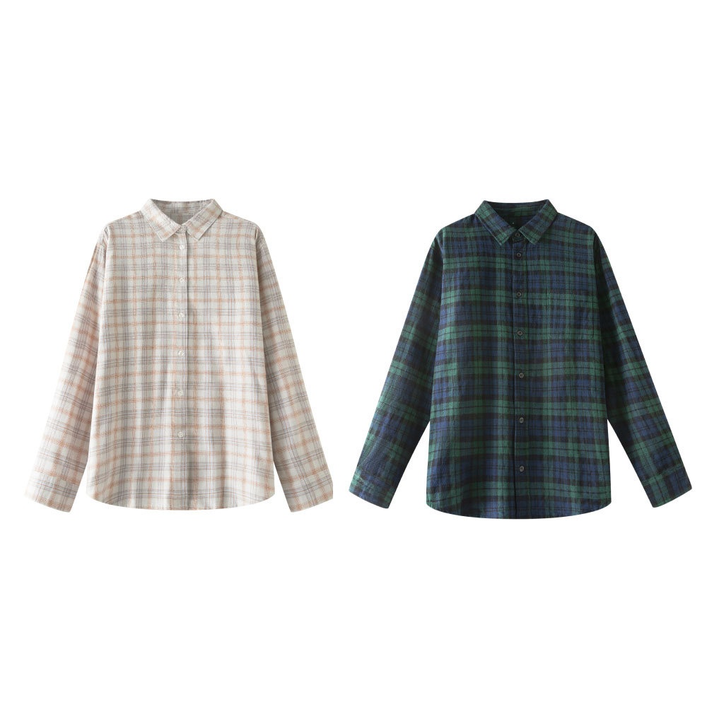 Camicia a maniche lunghe con colletto in flanella, senza stampe, nuova collezione autunno/inverno, in cotone felpato di alta qualità._voghion.com