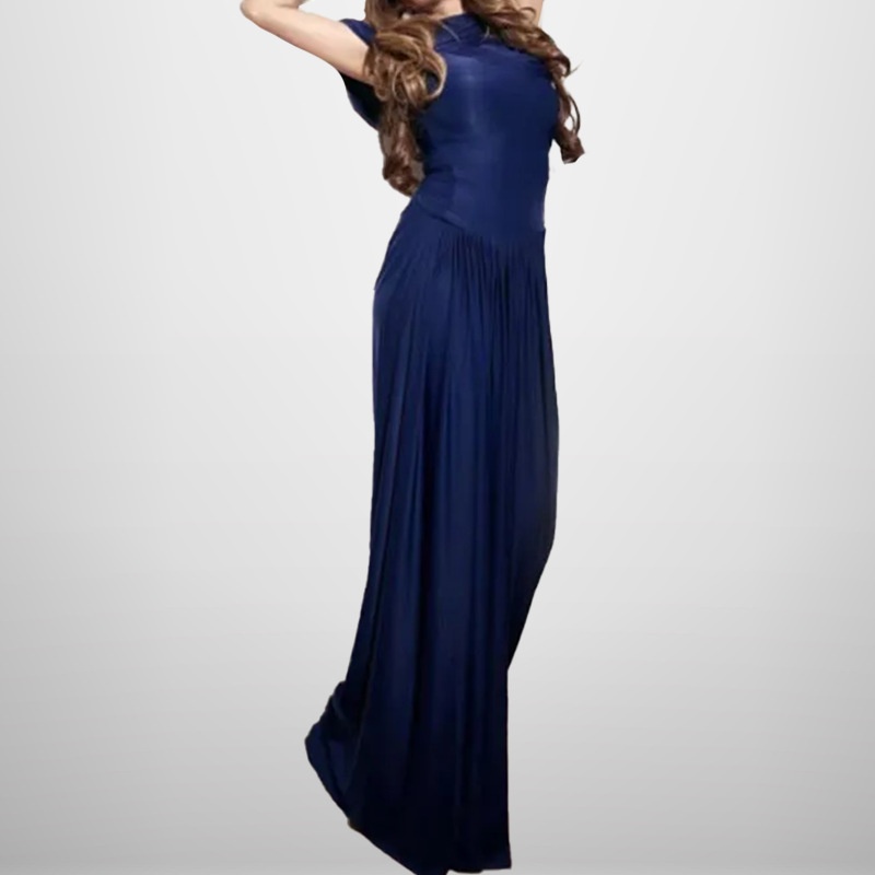 Frühlingsmode: Grenzüberschreitendes, elegantes, tailliertes, gerafftes langes Kleid_voghion.com