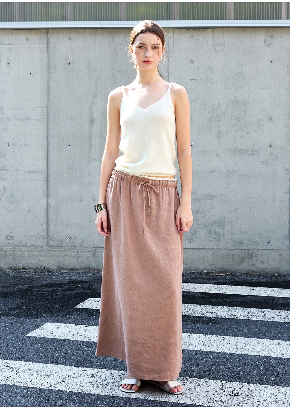 Dames linnen rok a-lijn elastische taille halflang los_voghion.com