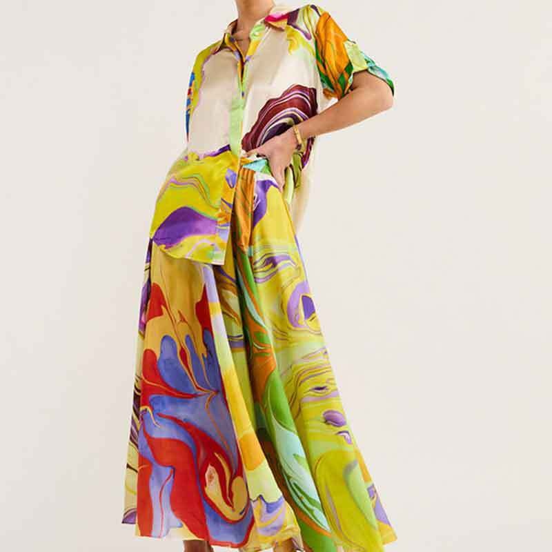 Women's Printed Top And Maxi Skirt Two-piece Set For Summer_voghion.com