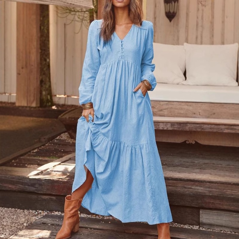 2023 Autumn Winter European And American Foreign Trade Women's Clothing Button Cotton Linen Vintage Casual Long Sleeve_voghion.com