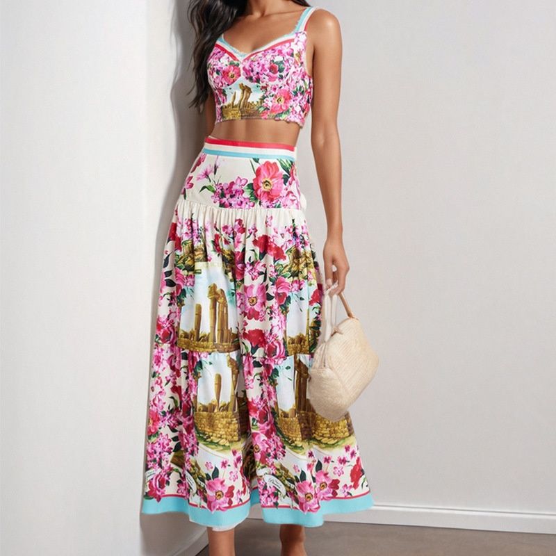 2026 Spring New Cross-Border European And American Women's Fashion Sexy Camisole Top Printed Cropped High-Waisted_voghion.com