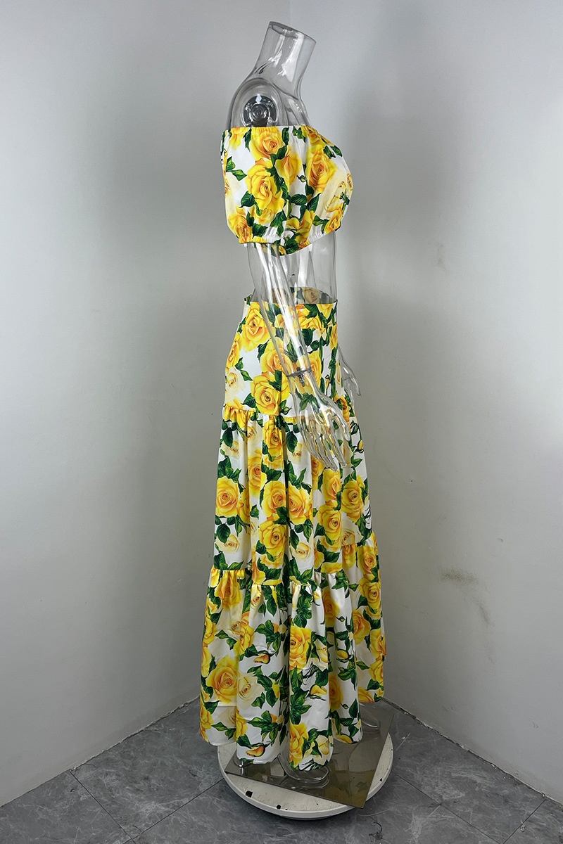 Conjunto de mujer elegante falda plisada estampada y top moda_voghion.com
