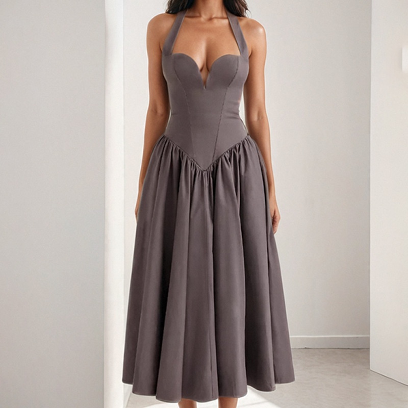 2026 Spring New Cross-Border European American Women's Dress, Elegant Sexy, Pure And Alluring, Halter Neck, Backless,_voghion.com