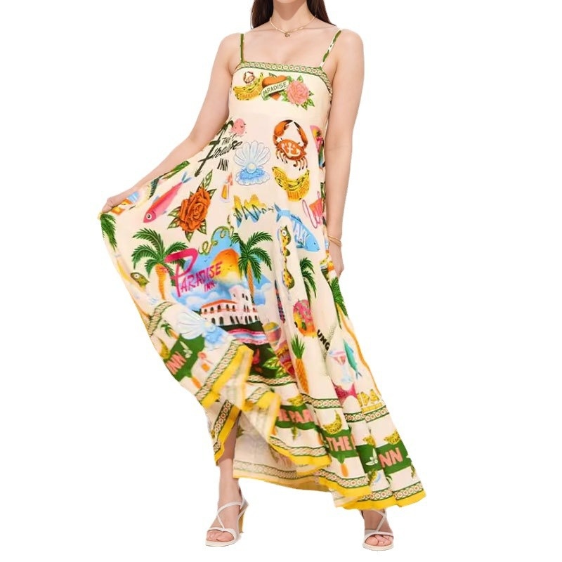 2026 Spring New Clothing: Cross-Border European American Dresses, High-Waisted Printed And Painted Women's Large-Sleeve_voghion.com