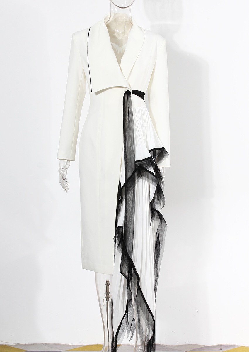 Women's Asymmetric Pleated Blazer Dress For Elegant Spring Style_voghion.com