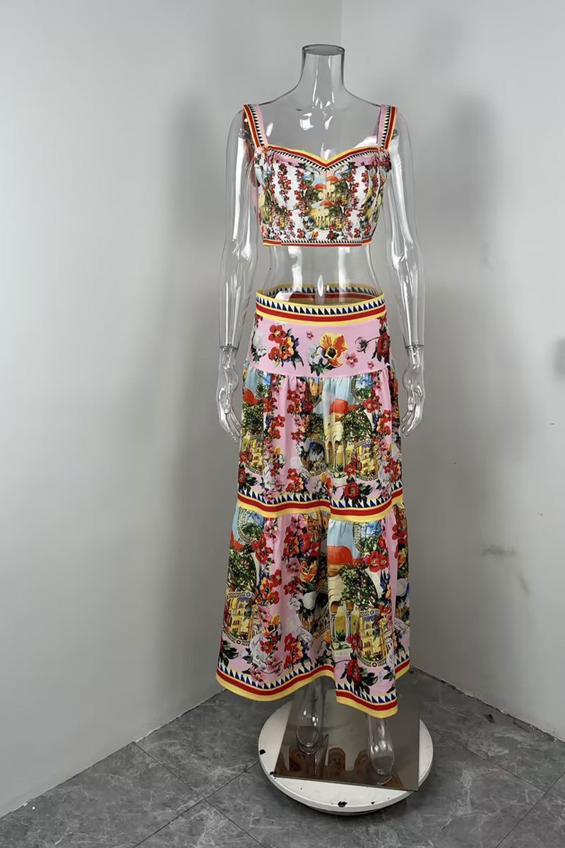 Elegant Women's Two-piece Set Printed Camisole And High-waisted_voghion.com
