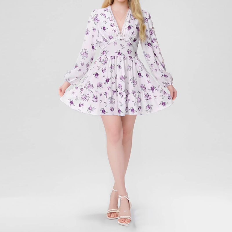 Elegantes V-ausschnitt Plus Size Kleid Für Damen Mit Blumenmuster_voghion.com