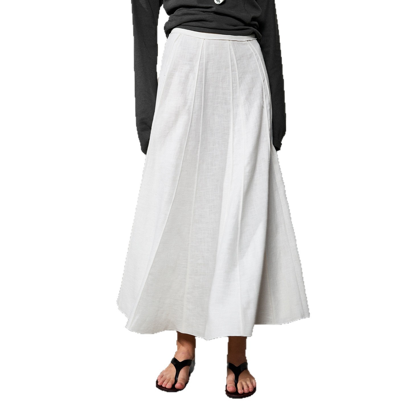 Old Money Ramie Cotton High-Waisted A-Line For Women, Spring/Summer Three-Dimensional Patchwork Fishtail Skirt, Elegant_voghion.com