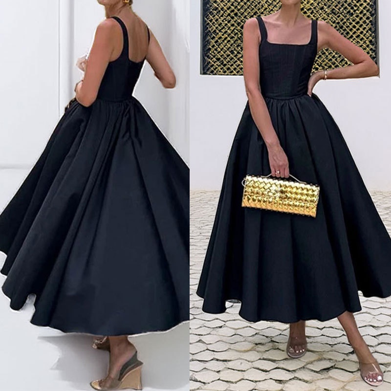 Elegant Square Neck Ruched Waist Dress For Women Plus Size Style_voghion.com