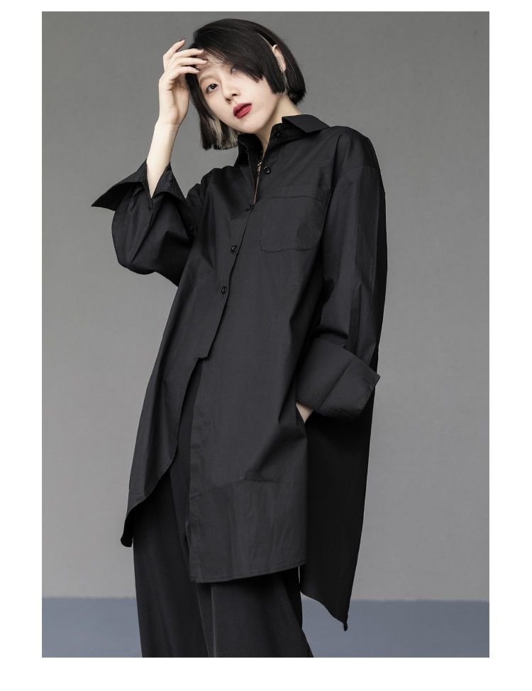 Women's Irregular Button-up Shirt Mid-length Bf Style Blouse_voghion.com
