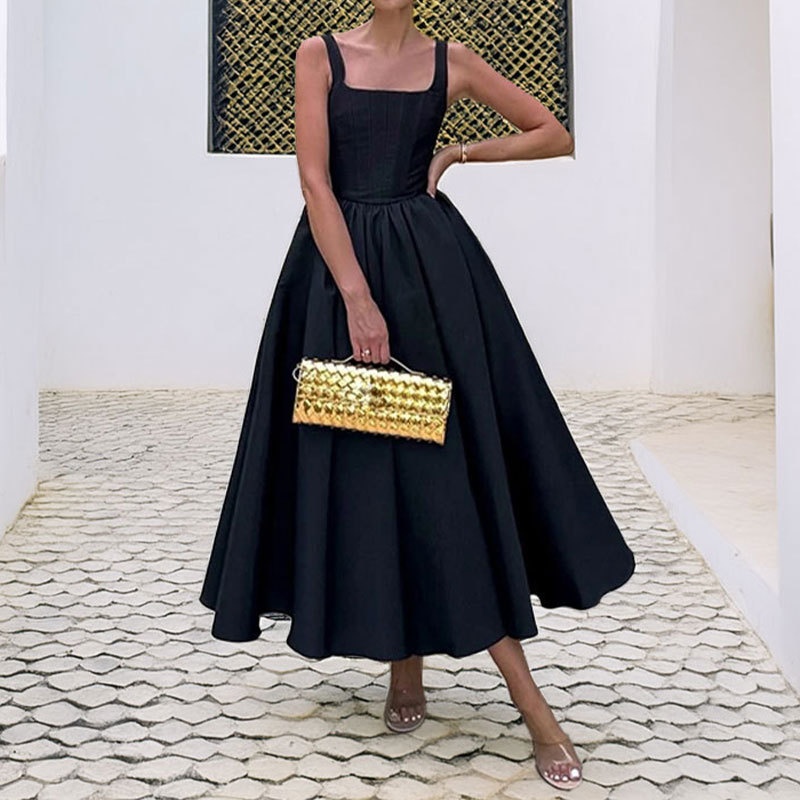 Elegant Square Neck Ruched Waist Dress For Women Plus Size Style_voghion.com