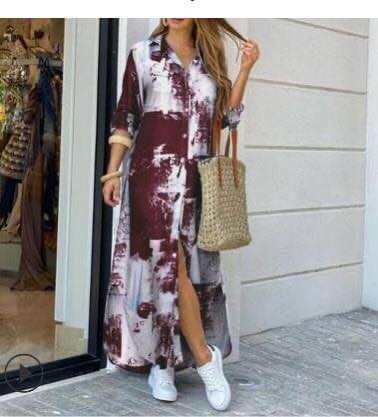 Damen Kleid Modisches Sexy Langarmhemd Mit Knopfleiste_voghion.com