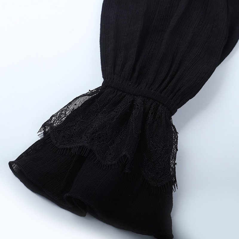 Damen Langarmbluse Mit Spitze Und Cut-outs Im Dark Style_voghion.com