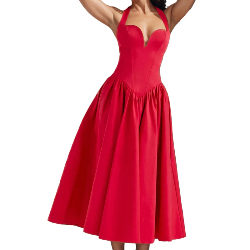 2026 Spring New Cross-Border European American Women's Dress, Elegant Sexy, Pure And Alluring, Halter Neck, Backless,_voghion.com