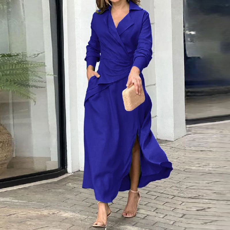 2026 Spring New European And American Style Elegant Casual Solid Color Long Sleeve Dress_voghion.com