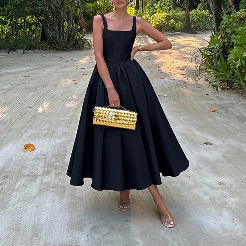 Elegant Square Neck Ruched Waist Dress For Women Plus Size Style_voghion.com