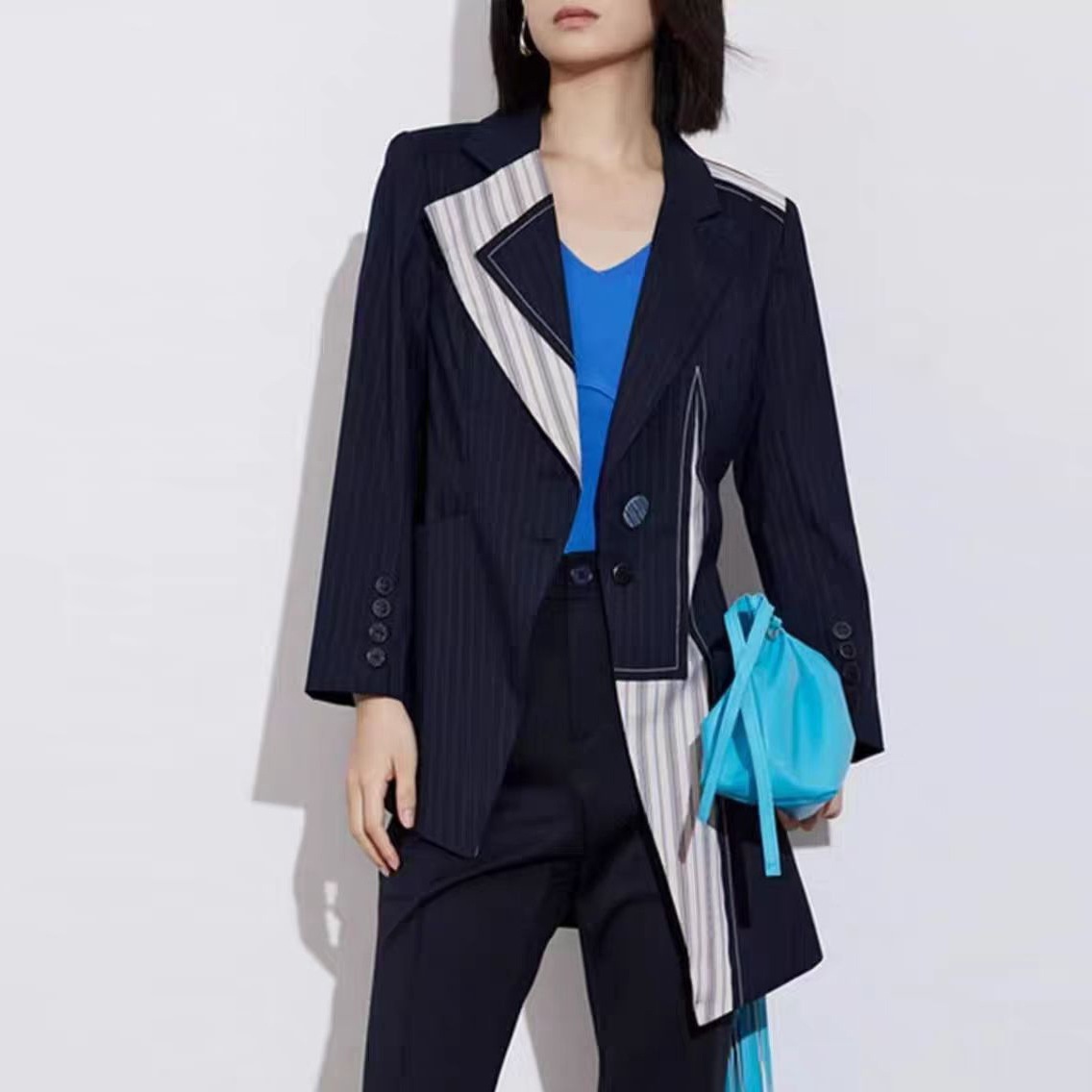 26 nowych marynarek Heavy Industry Patchwork Color Block o nieregularnym kroju, damskie 1751_voghion.com