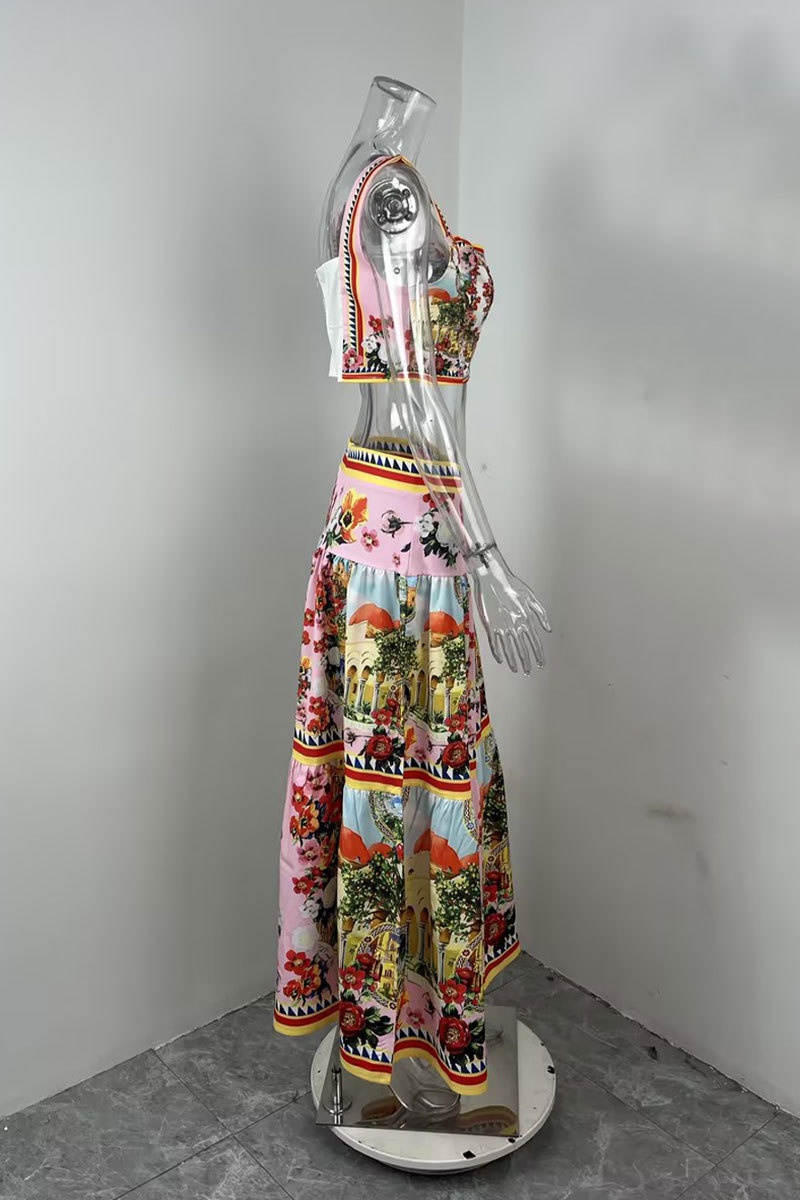 Elegant Women's Two-piece Set Printed Camisole And High-waisted_voghion.com