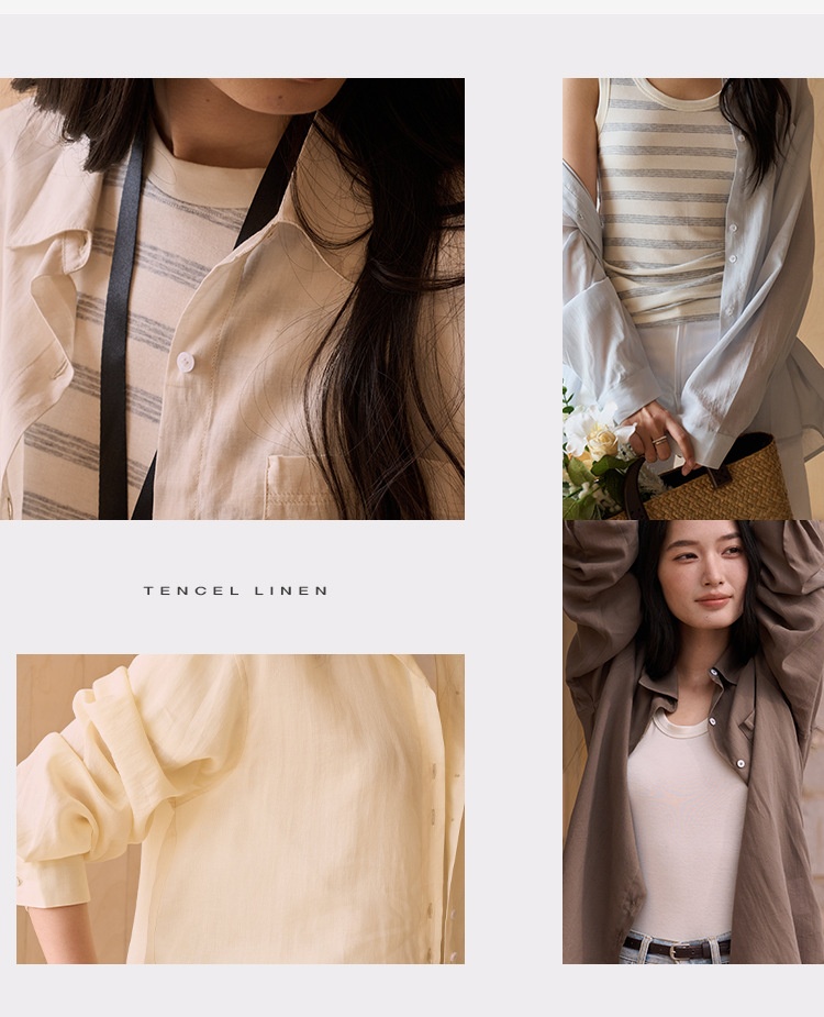Women's Lyocell Linen Blouse Solid Colour Cardigan Shirt Top_voghion.com