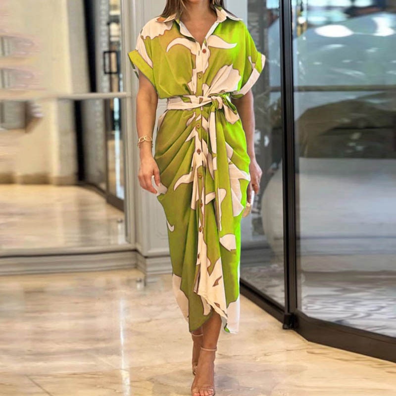 2026 Spring New Women's Clothing European And American Cross-Border Elegant Fashion Printed Turn-Down Collar_voghion.com