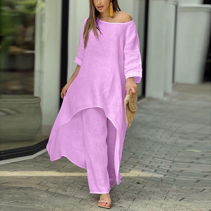 Elegant Women's Two-piece Set Loose Solid Colour Round Neck Outfit_voghion.com