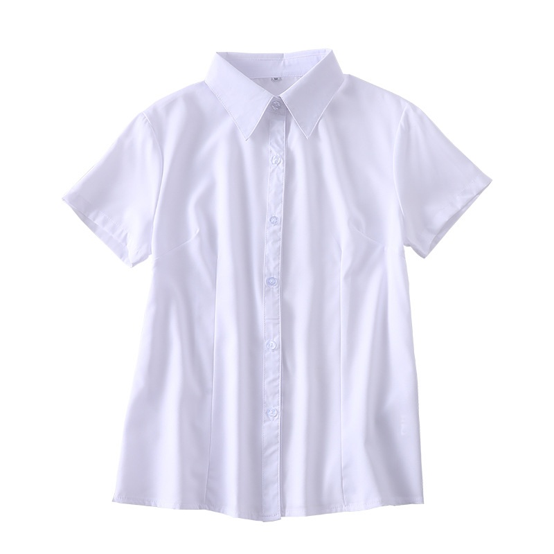 Nuova camicia bianca a maniche corte da donna per l'estate 2020, vestibilità aderente, abbigliamento professionale semplice da ufficio, top slim fit con colletto polo_voghion.com