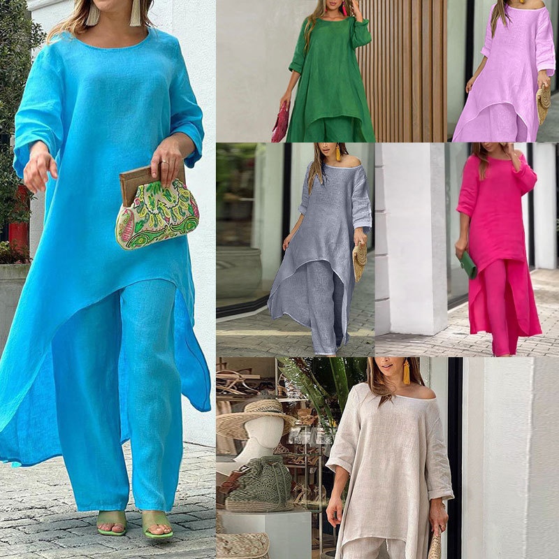 2026 Spring New Cross-Border European And American Women's Fashion Elegant Loose Solid Color Stylish Round Neck Wide-Leg_voghion.com