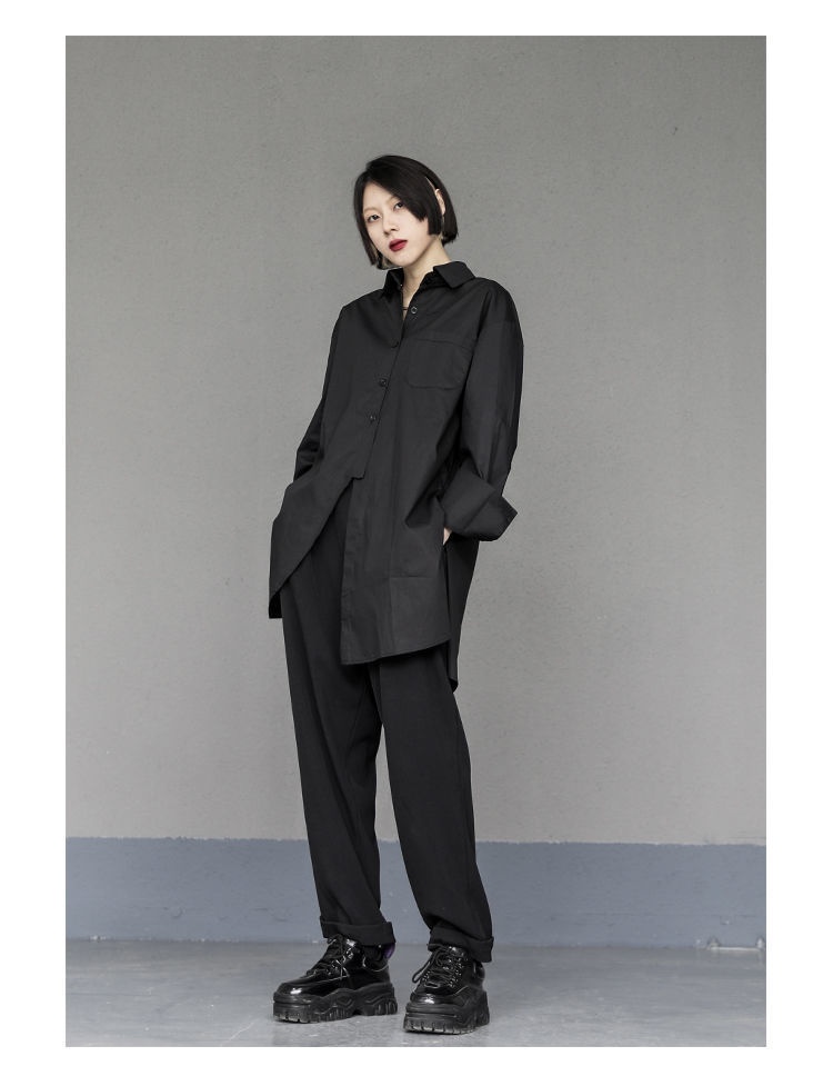 Women's Irregular Button-up Shirt Mid-length Bf Style Blouse_voghion.com