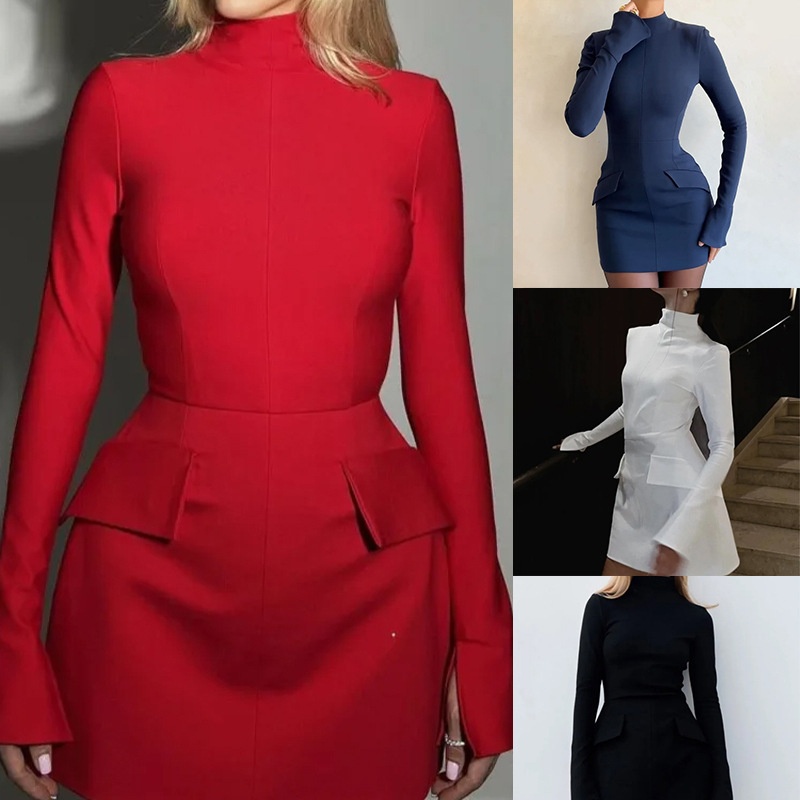 2026 Spring New Cross-Border European And American Women's Fashion Elegant Solid Color Slim Fit Bodycon Long_voghion.com