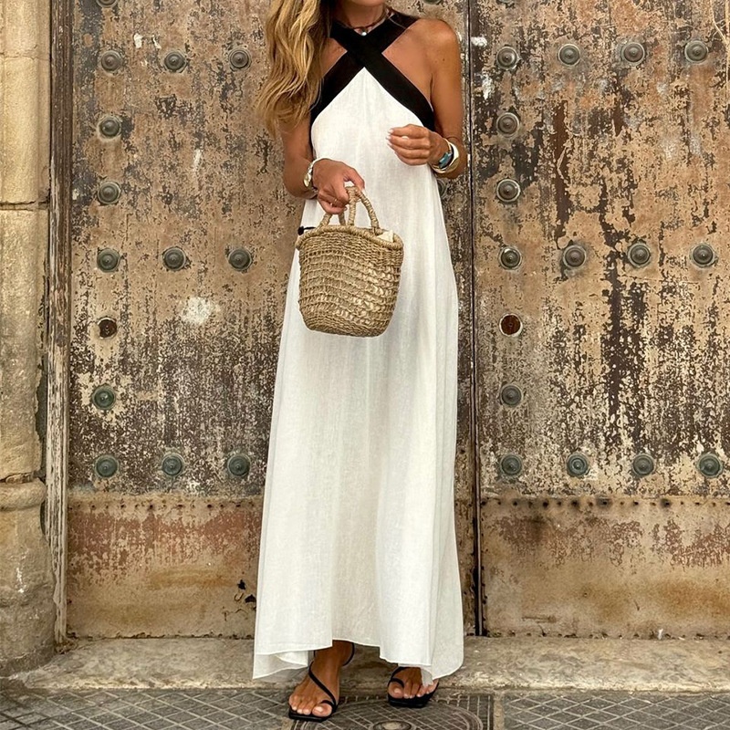 In-stock 2024 European And American Spring-summer New Cross-border Women's Fashion Solid Color Halter Neck Sleeveless_voghion.com