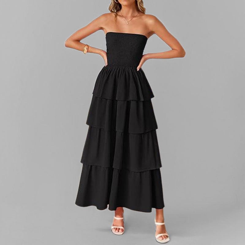 2026 Spring New Cross-Border European And American Women's Fashion Commuting Elegant Strapless Solid Color Dress_voghion.com