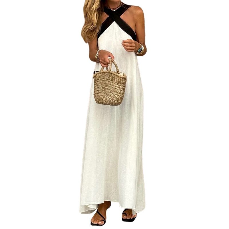 Elegant Women's Summer Dress Halter Neck Sleeveless Solid Colour_voghion.com