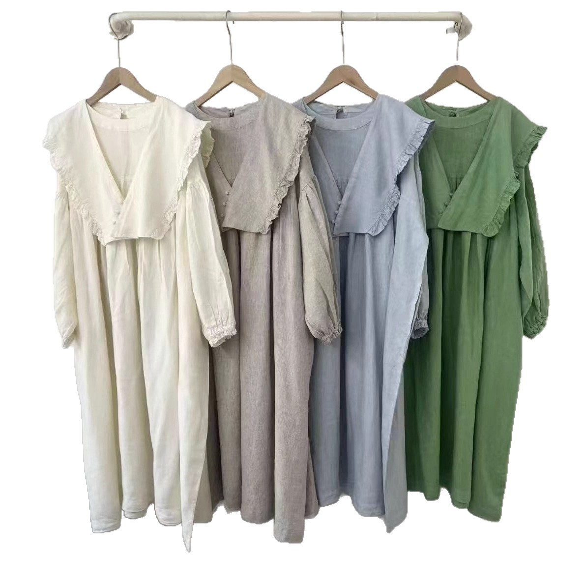 Langes, lockeres und vielseitiges Leinenkleid im Bohemian-Stil, elegant und einfarbig, neu für Herbst 2025_voghion.com