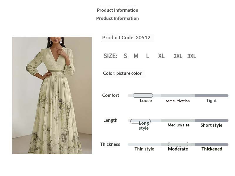 Women's V-neck Printed Pleated Long Dress For Plus Size Women_voghion.com