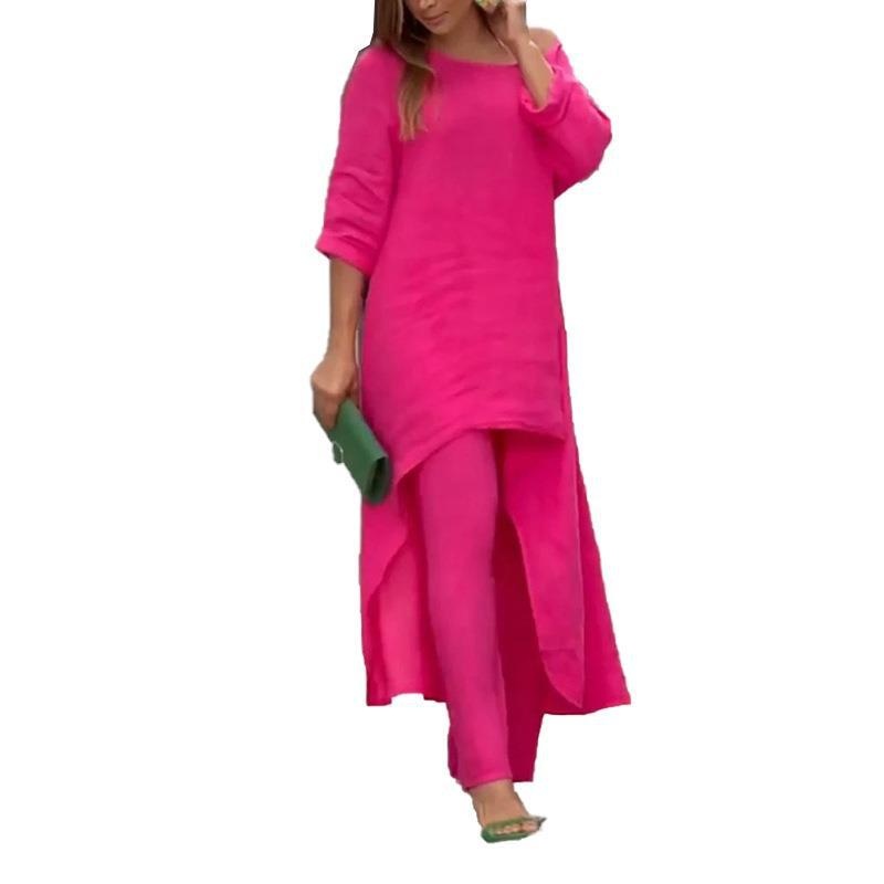 2026 Spring New Cross-Border European And American Women's Fashion Elegant Loose Solid Color Stylish Round Neck Wide-Leg_voghion.com