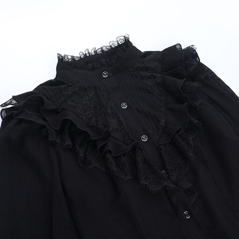 Damen Langarmbluse Mit Spitze Und Cut-outs Im Dark Style_voghion.com