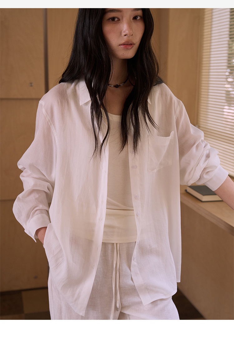 Women's Lyocell Linen Blouse Solid Colour Cardigan Shirt Top_voghion.com