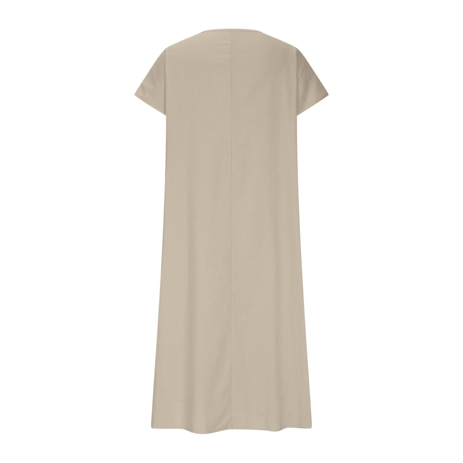 Damen Kleid Aus Baumwoll-leinen Mit V-ausschnitt Und Kurzen Ärmeln_voghion.com