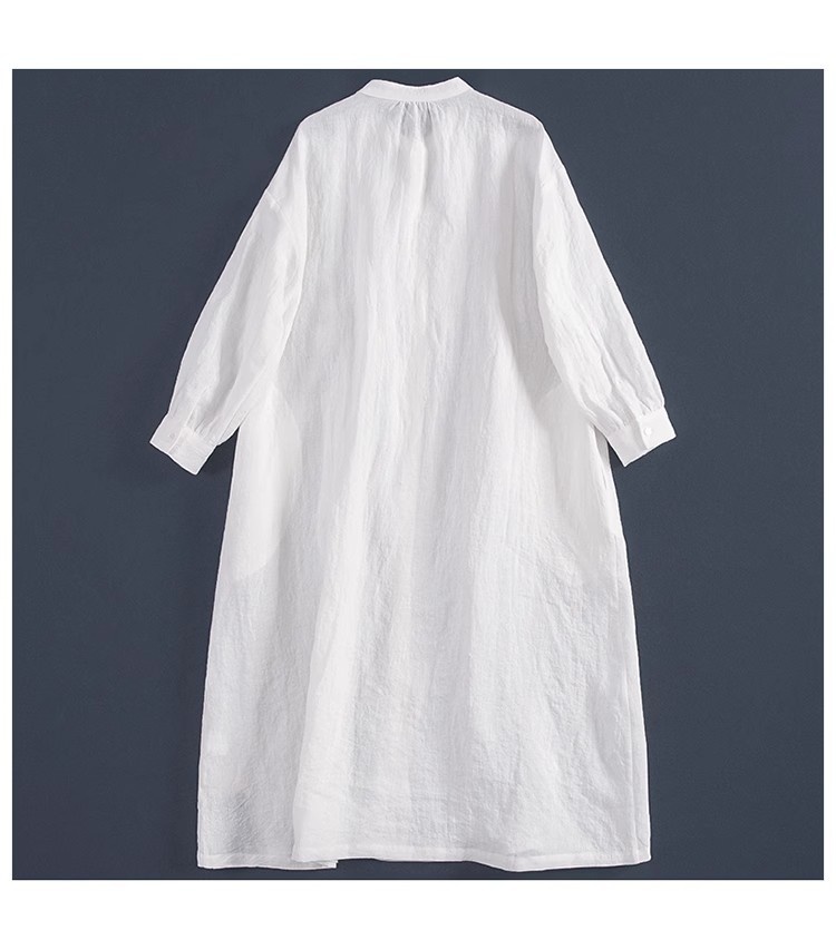 Women's Linen Shirt Dress Pleated Casual Summer Style White_voghion.com