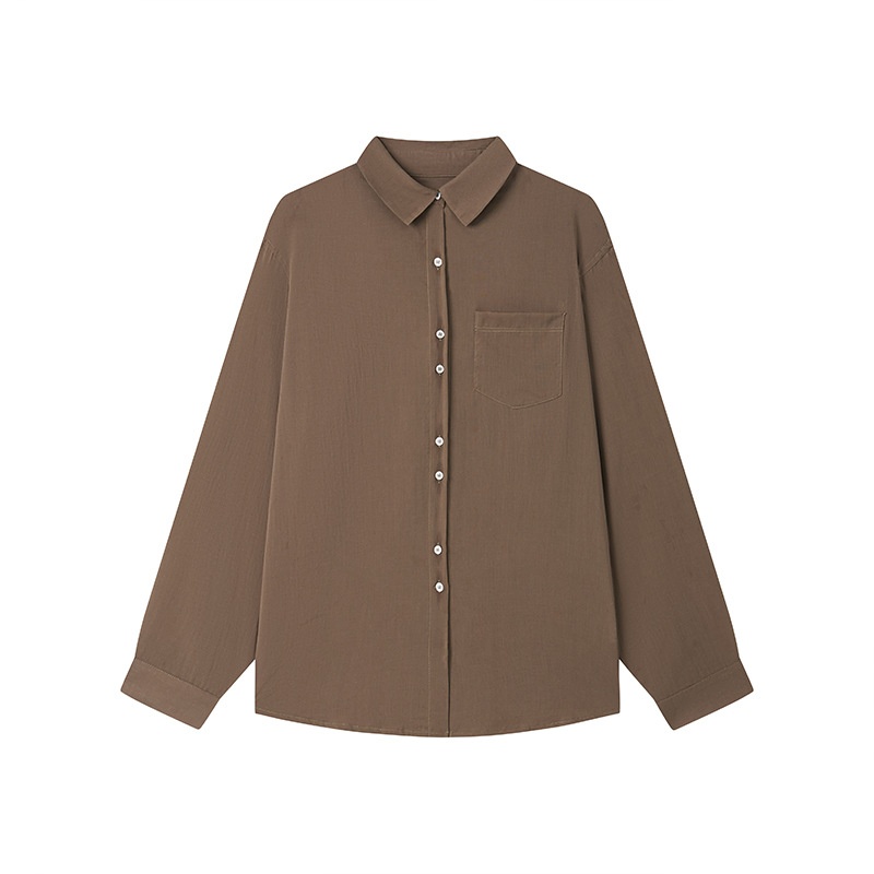 Spring Summer Lenzing Tencel Linen Shirt For Women New Lyocell Solid Color Pocket Cardigan Skin-Friendly Comfortable_voghion.com