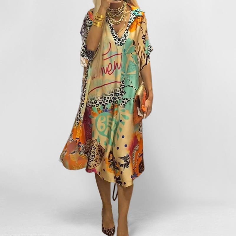 2026 Spring New Arrival: Bestseller - European And American Casual Leopard Print Colorful Deep V Dress_voghion.com